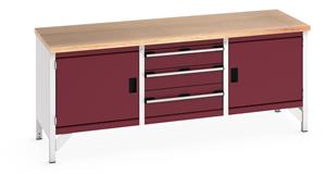 41002055.** Bott Cubio Storage Workbench 2000mm wide x 750mm Deep x 840mm high supplied with a Multiplex (layered beech ply) worktop, 3 x drawers (1 x 200mm & 2 x 150mm high) and 2 x 500mm high integral storage cupboards each with an adjustable shelf.  ...